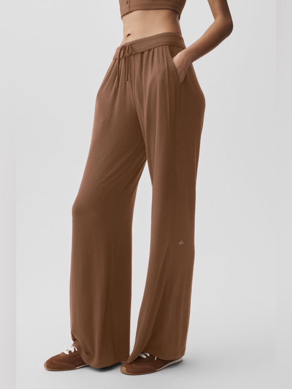 Alo Semi-Sheer Delicate Lounge Flare Pant (Regular), Sun Kissed Brown, Size S